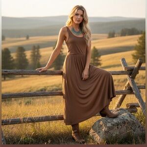 Elegant Brown Sleeveless Maxi Dress